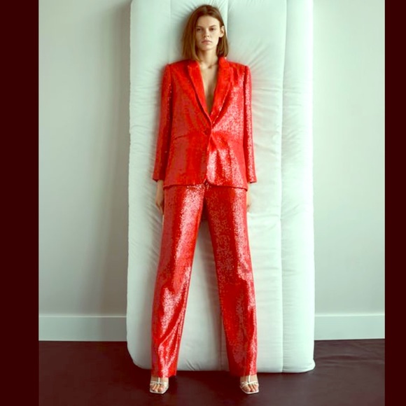 red sequin pantsuit